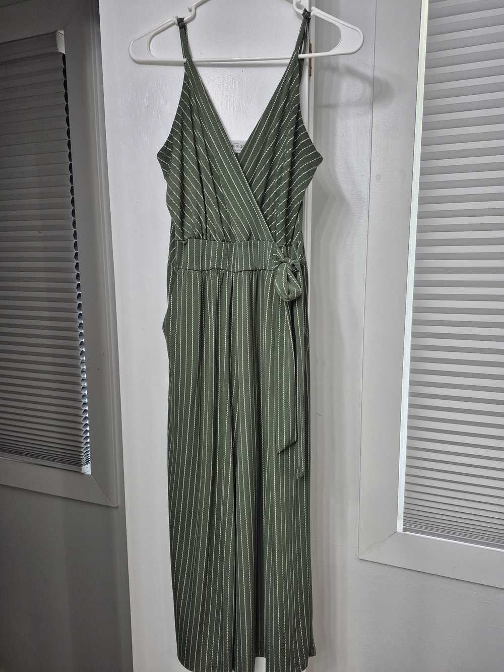 Kaileigh Olive Green Striped Wrap Jumpsuit